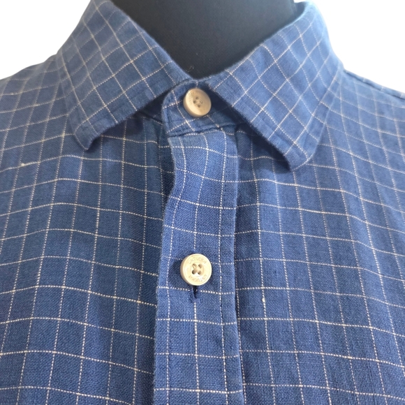 UNTUCKit Men's 100% Linen Blue Grid Pattern Shirt Size L - Picture 2 of 10
